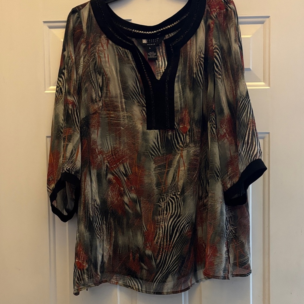 Carole Little Black and Orange Patterned Blouse 2X